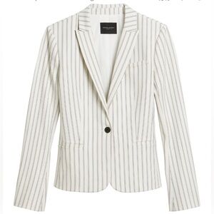 Banana Republic Womens Blazer Jacket Classic Fit Striped White Navy Blue Size 0